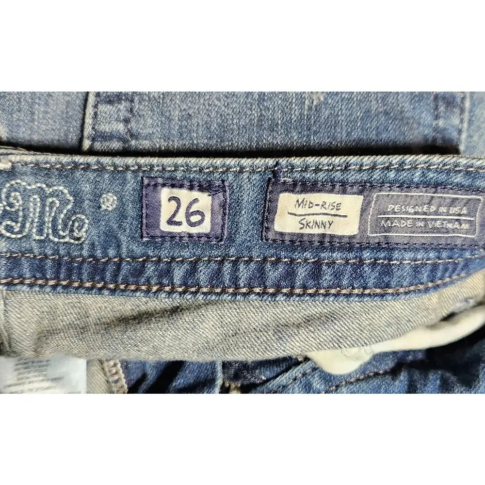 Miss Me Mid Rise Skinny Jeans Women's 26 Blue Denim Paint Splatter Distressed